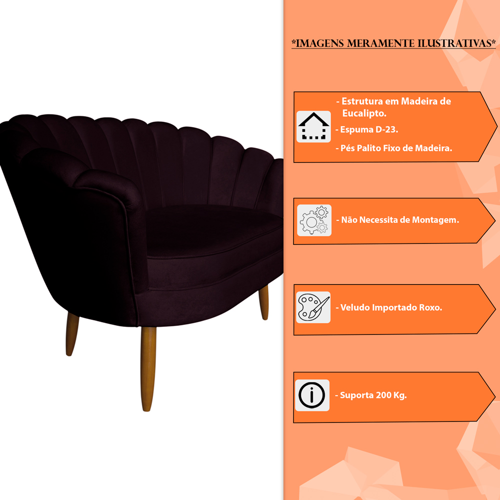 Namoradeira Pétala 2 Lugares Decorativa Veludo Roxo - Montanaris Decor