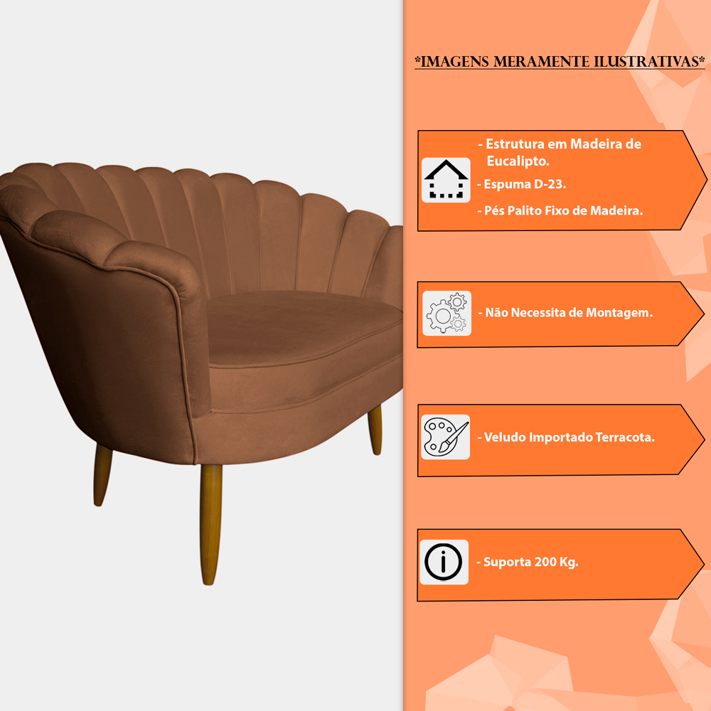 Namoradeira Pétala 2 Lugares Decorativa Veludo Terracota - Montanaris Decor