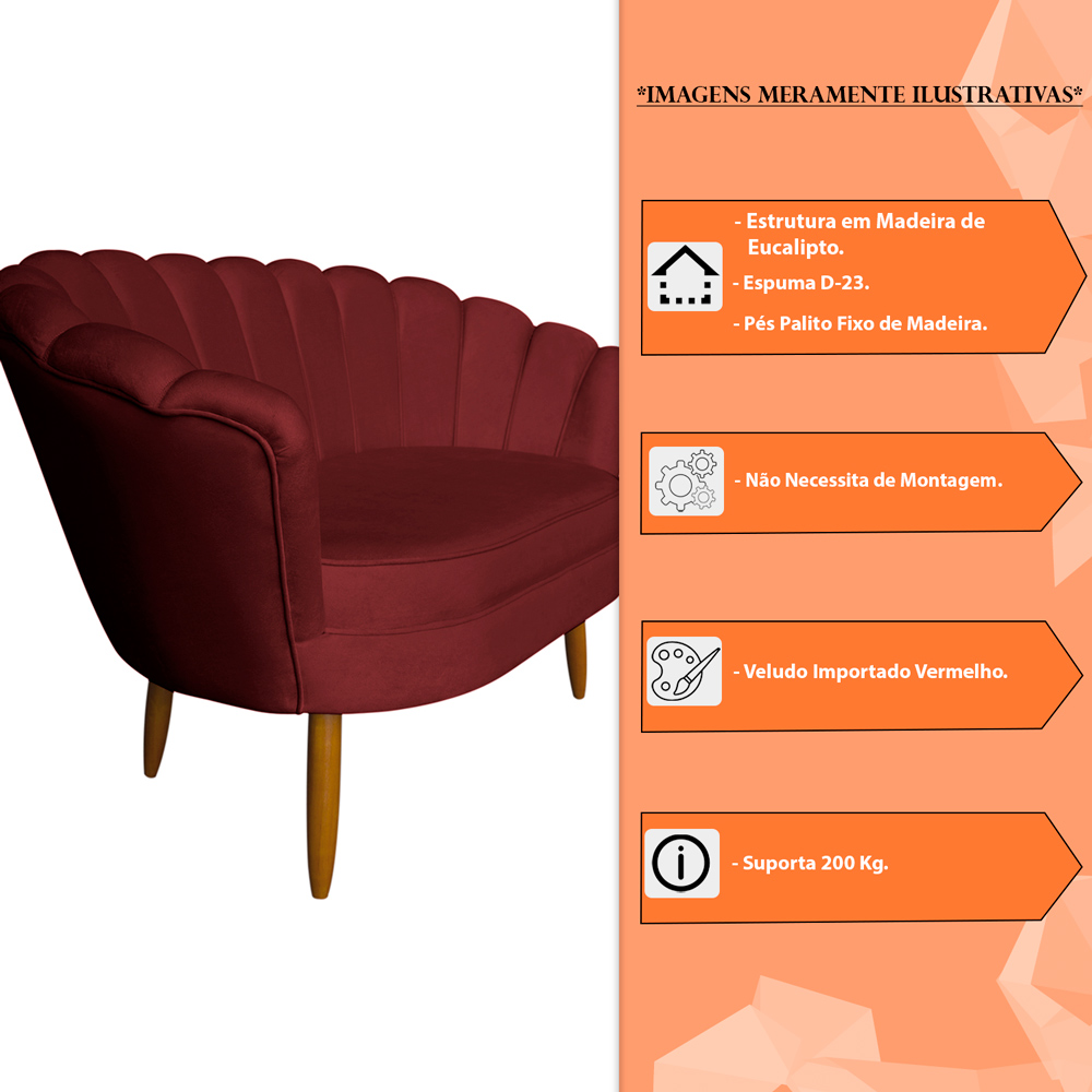 Namoradeira Pétala 2 Lugares Decorativa Veludo Vermelho - Montanaris Decor