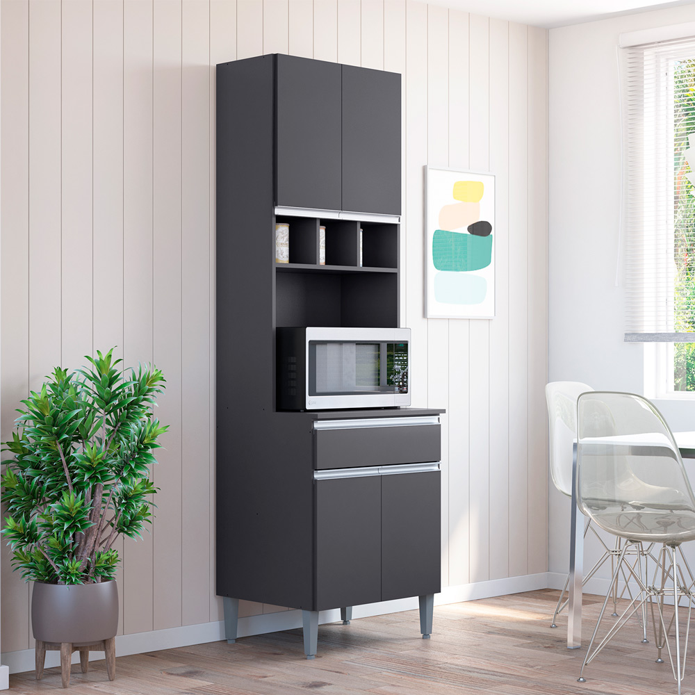 Paneleiro 4 Portas para Cozinha Madrid Cinza - Montanaris Decor
