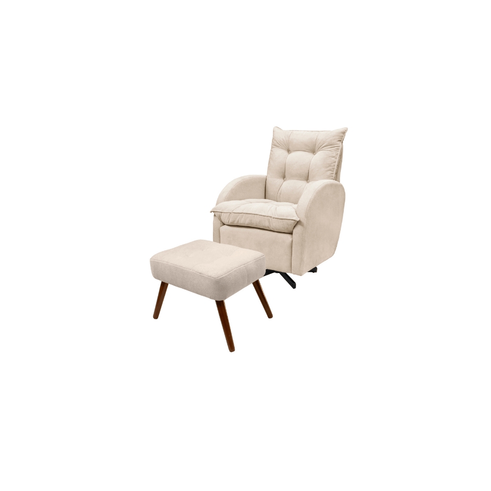 Poltrona Amamentação Balanço com Giro C/Puff Stella Suede  Bege TC-S09   - Montanaris Decor