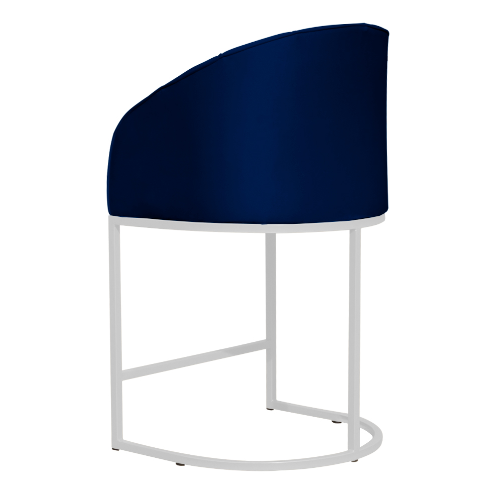 Poltrona Cadeira Banqueta Mia Base Branca Veludo Azul Marinho - Montanaris Decor