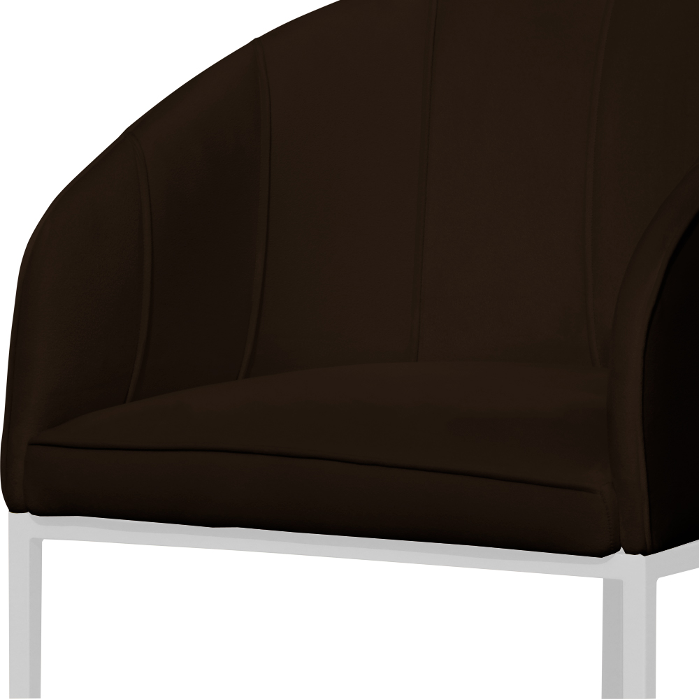 Poltrona Cadeira Banqueta Mia Base Branca Veludo Marrom - Montanaris Decor