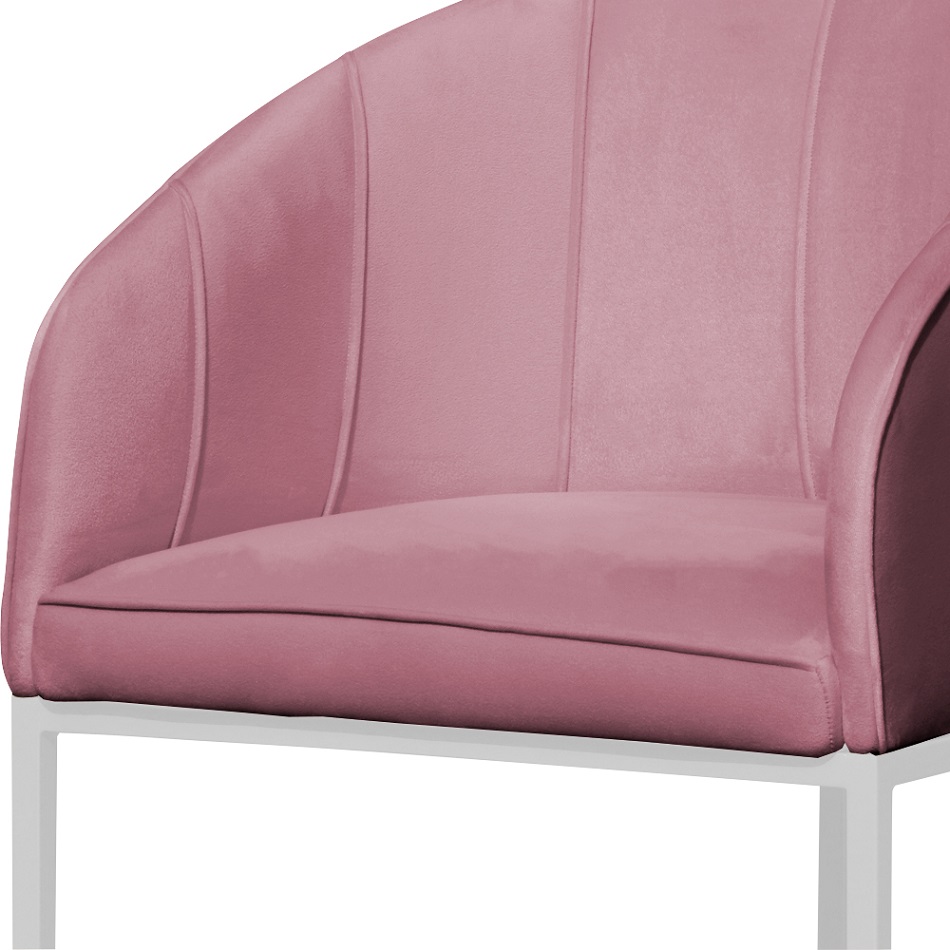 Poltrona Cadeira Banqueta Mia Base Branca Veludo Rosa - Montanaris Decor