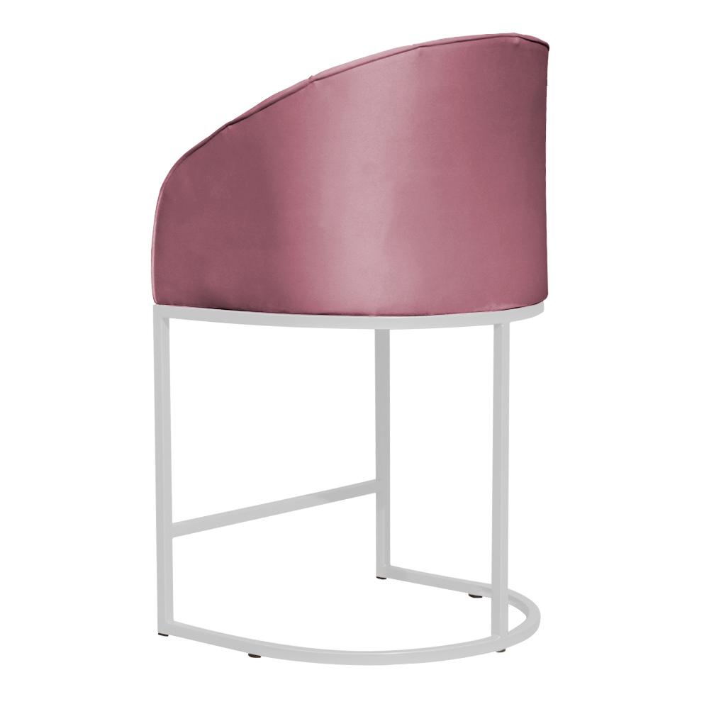 Poltrona Cadeira Banqueta Mia Base Branca Veludo Rosa - Montanaris Decor