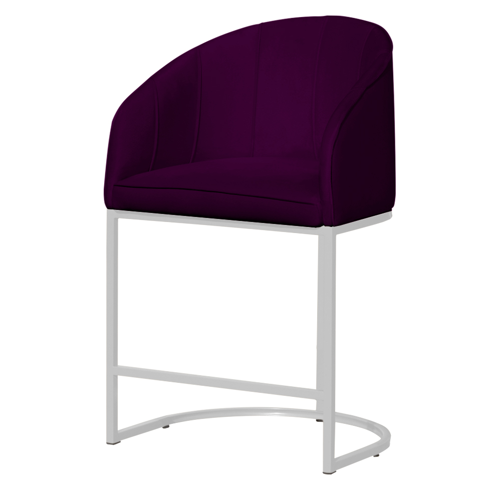 Poltrona Cadeira Banqueta Mia Base Branca Veludo Roxo - Montanaris Decor
