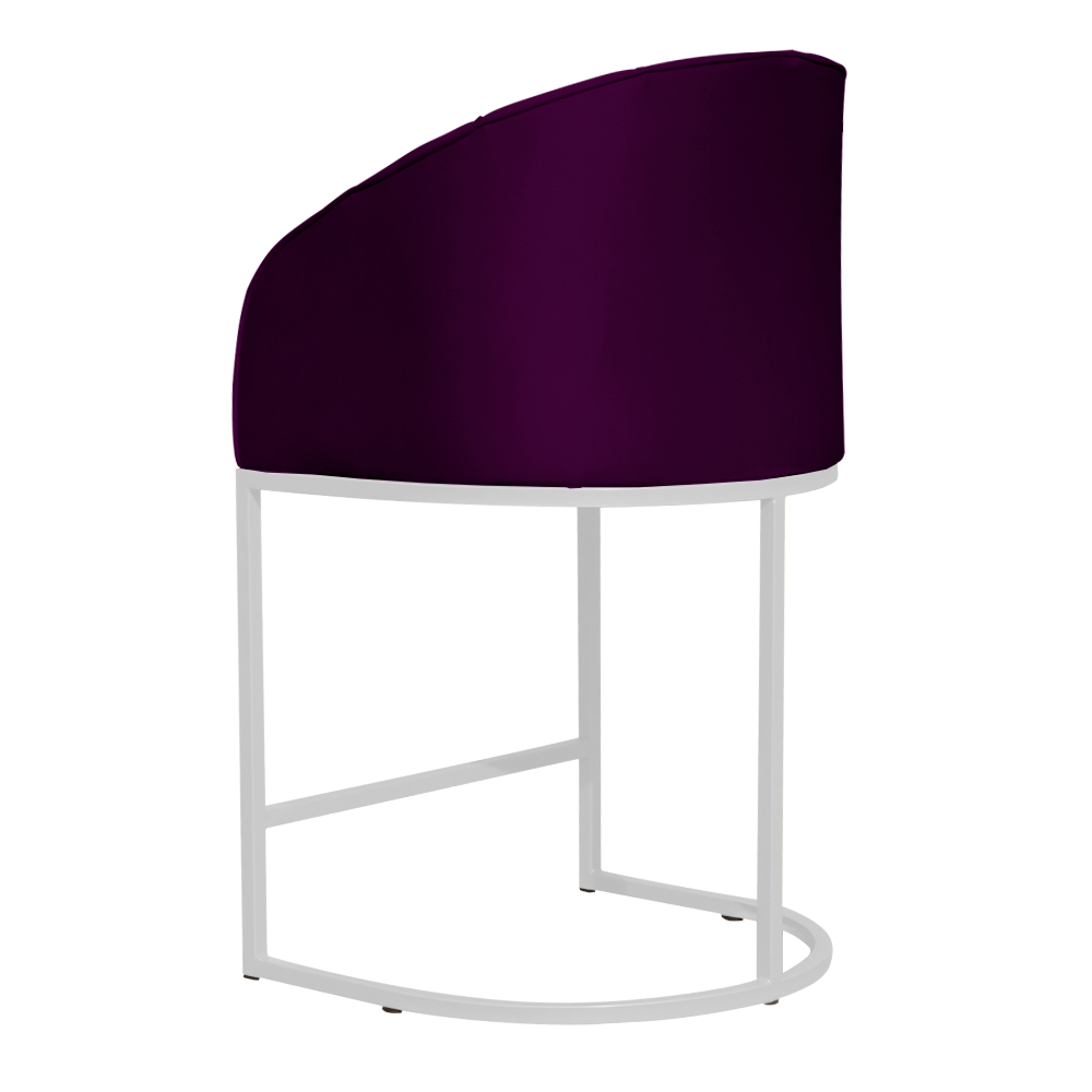 Poltrona Cadeira Banqueta Mia Base Branca Veludo Roxo - Montanaris Decor