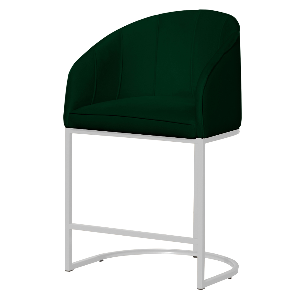 Poltrona Cadeira Banqueta Mia Base Branca Veludo Verde - Montanaris Decor