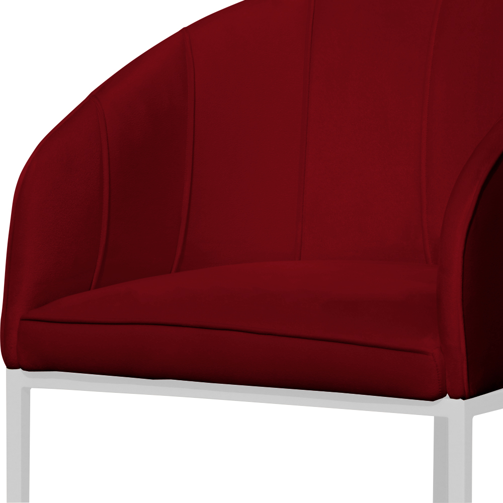 Poltrona Cadeira Banqueta Mia Base Branca Veludo Vermelho - Montanaris Decor