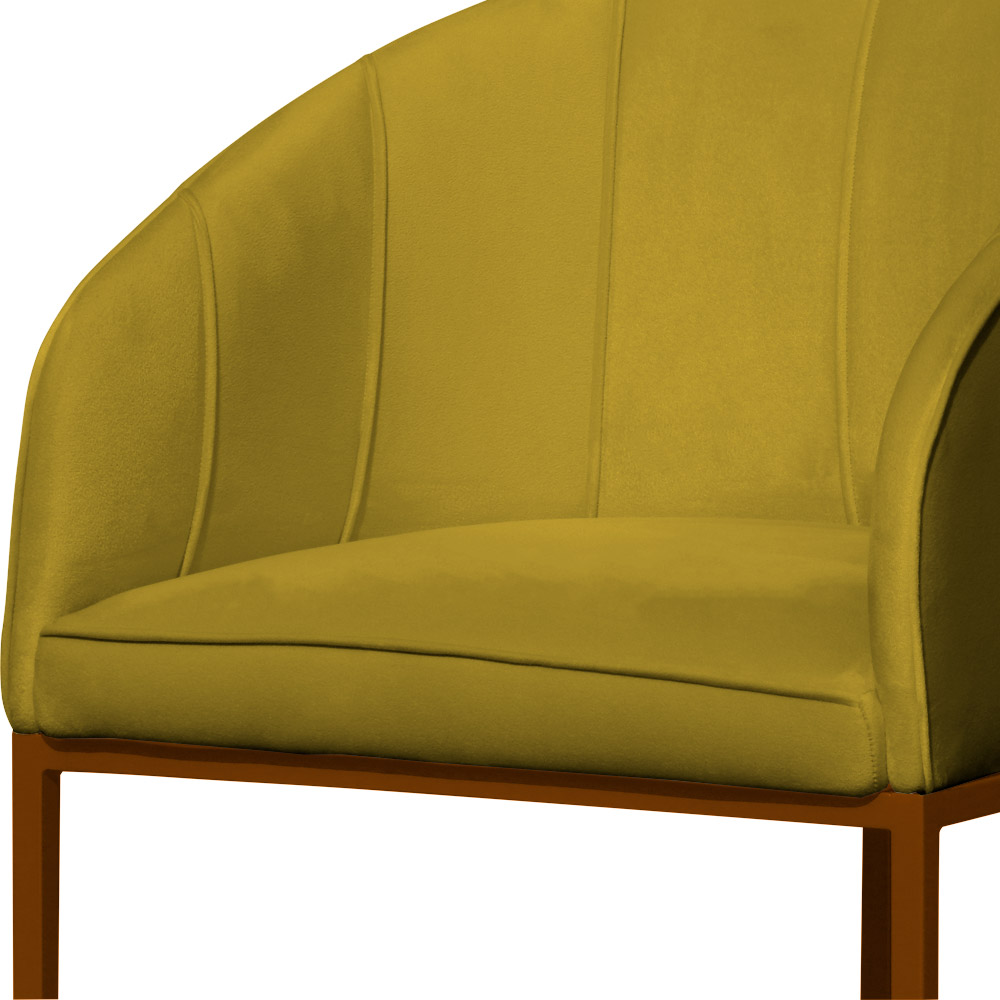 Poltrona Cadeira Banqueta Mia Base Bronze Veludo Amarelo - Montanaris Decor