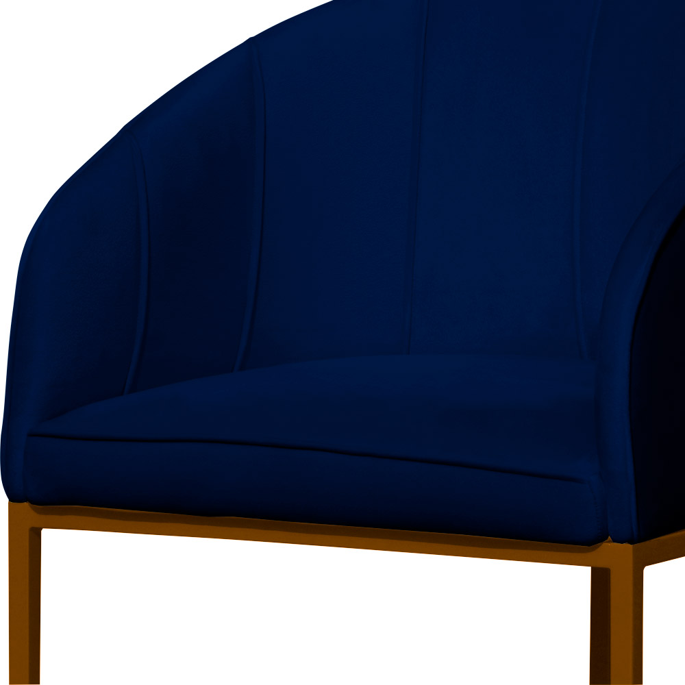 Poltrona Cadeira Banqueta Mia Base Bronze Veludo Azul Marinho - Montanaris Decor