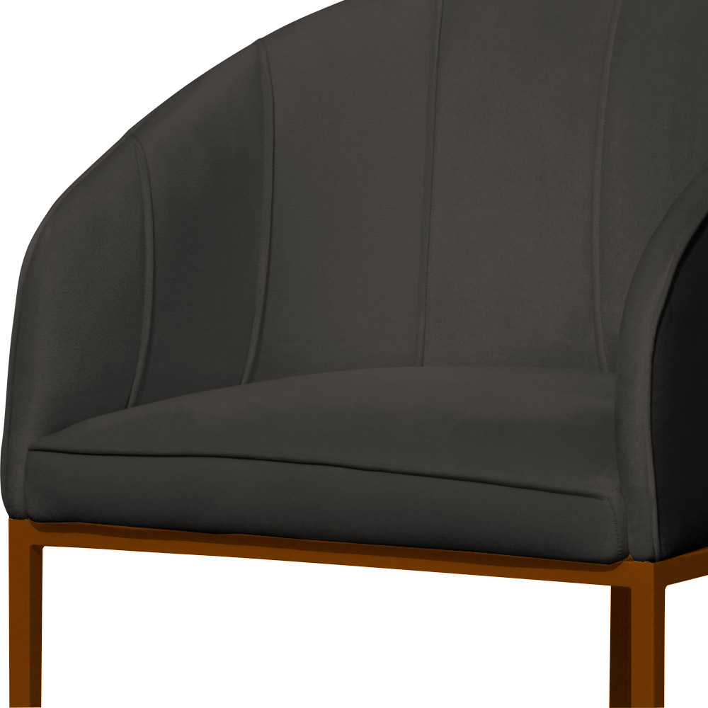 Poltrona Cadeira Banqueta Mia Base Bronze Veludo Grafite - Montanaris Decor