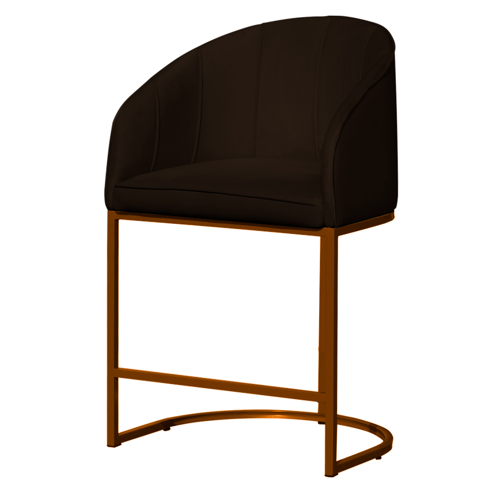 Poltrona Cadeira Banqueta Mia Base Bronze Veludo Marrom - Montanaris Decor