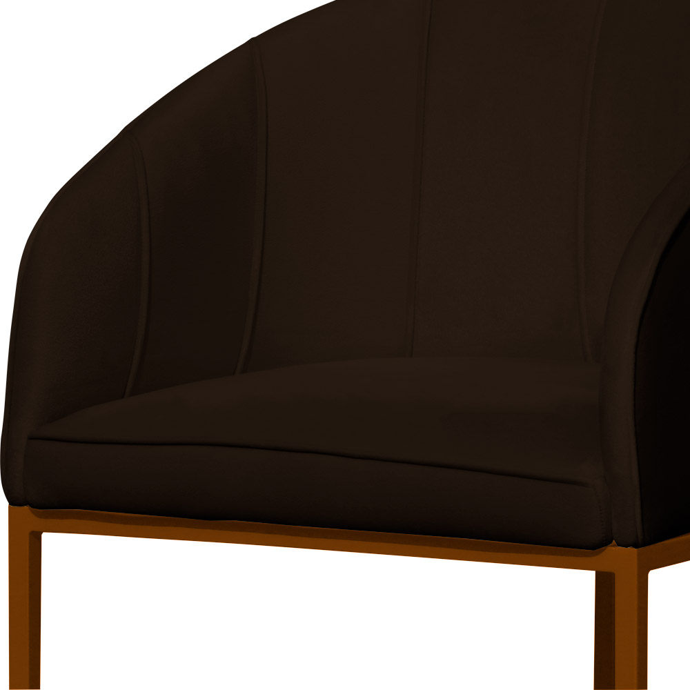 Poltrona Cadeira Banqueta Mia Base Bronze Veludo Marrom - Montanaris Decor