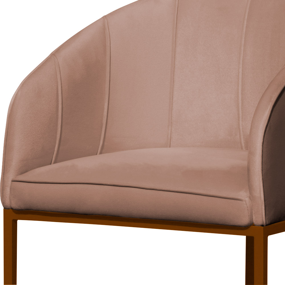 Poltrona Cadeira Banqueta Mia Base Bronze Veludo Rosa - Montanaris Decor