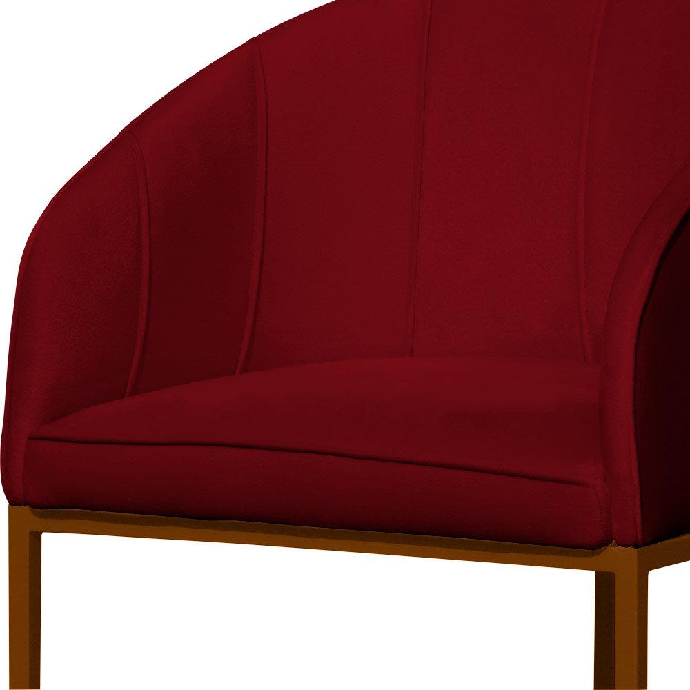 Poltrona Cadeira Banqueta Mia Base Bronze Veludo Vermelho - Montanaris Decor
