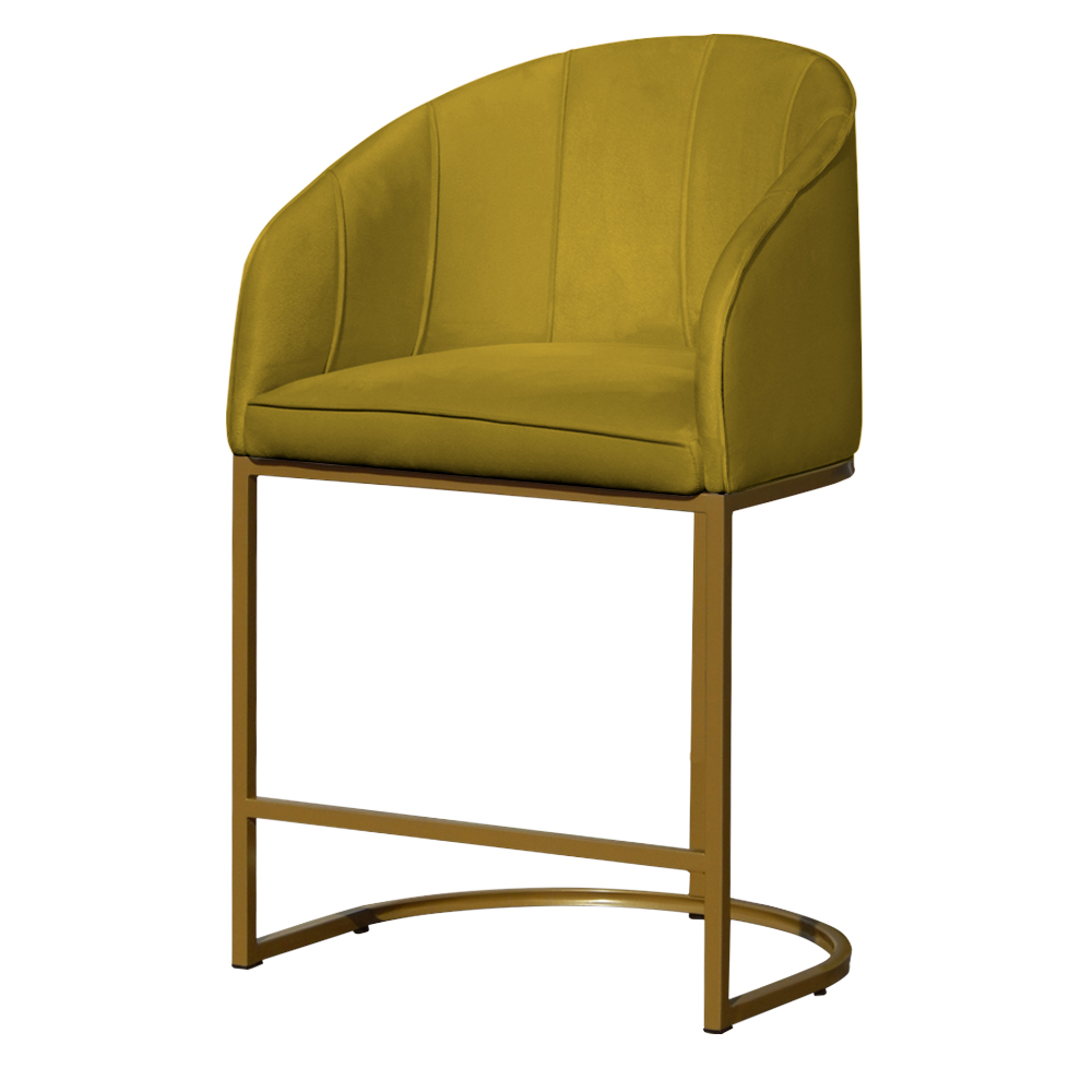 Poltrona Cadeira Banqueta Mia Base Dourada Veludo Amarelo - Montanaris Decor
