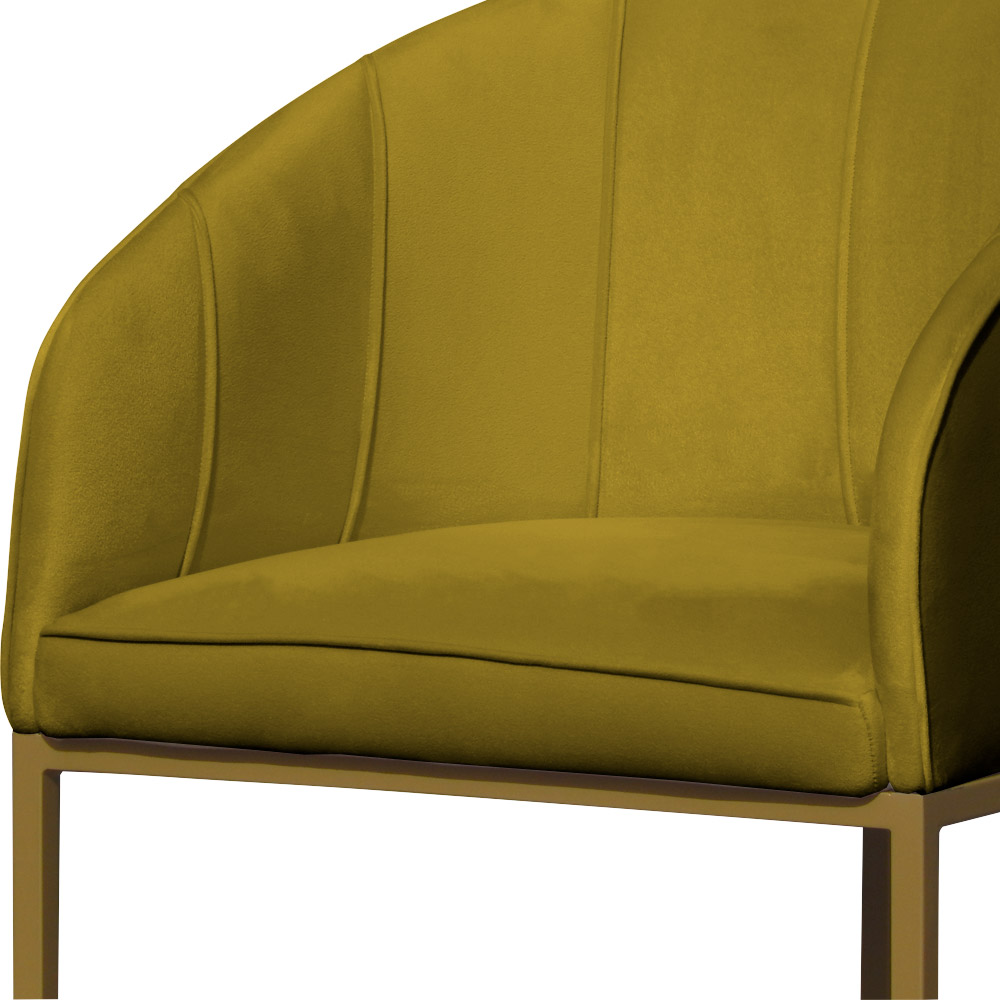 Poltrona Cadeira Banqueta Mia Base Dourada Veludo Amarelo - Montanaris Decor