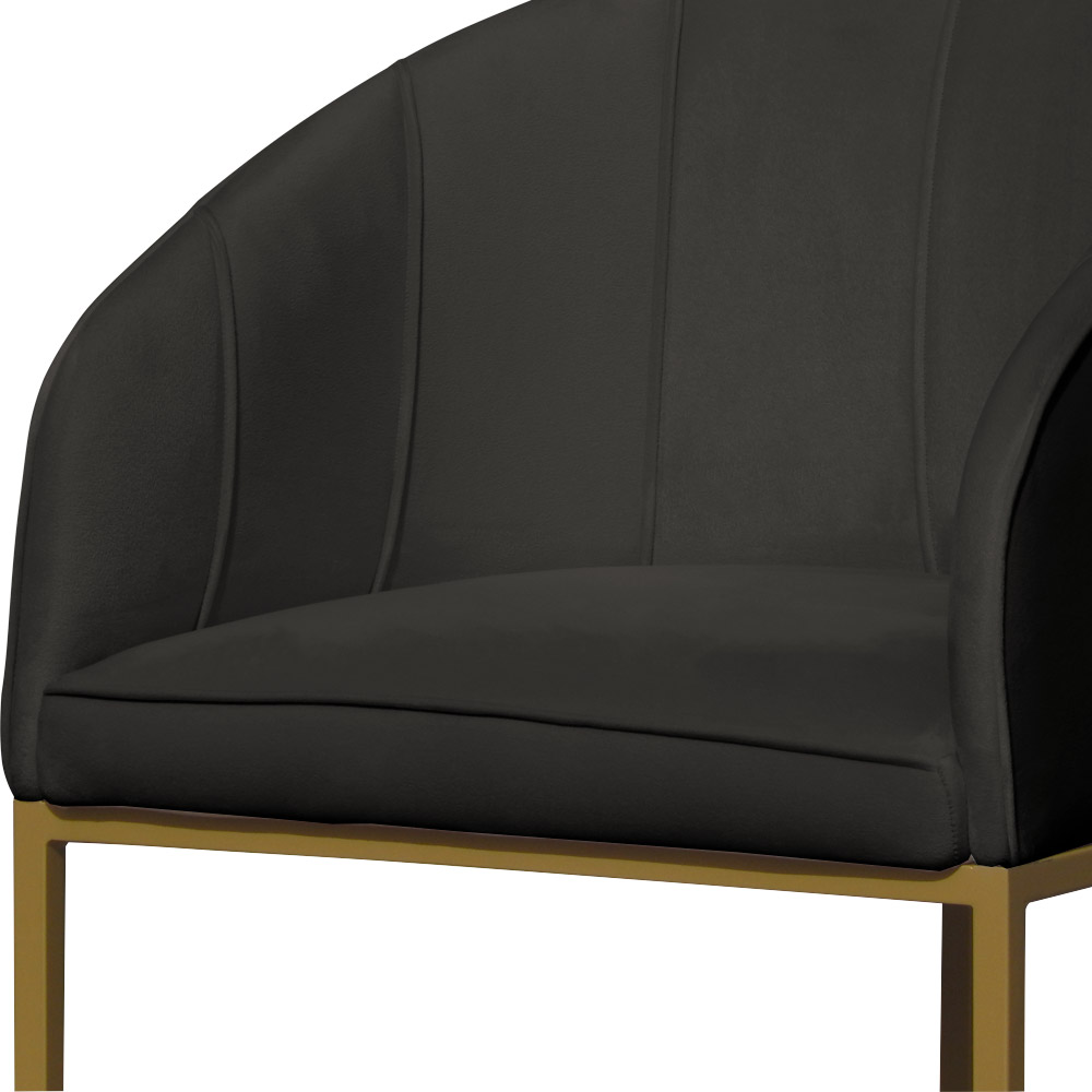 Poltrona Cadeira Banqueta Mia Base Dourada Veludo Grafite - Montanaris Decor