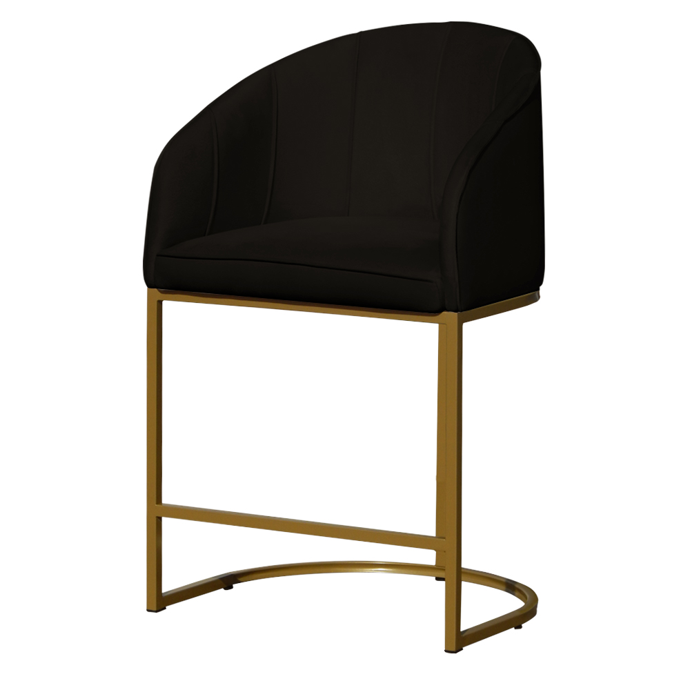Poltrona Cadeira Banqueta Mia Base Dourada Veludo Preto - Montanaris Decor