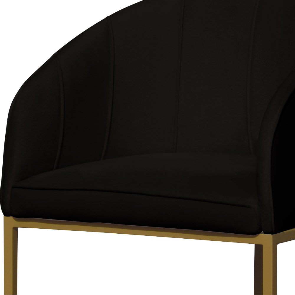 Poltrona Cadeira Banqueta Mia Base Dourada Veludo Preto - Montanaris Decor