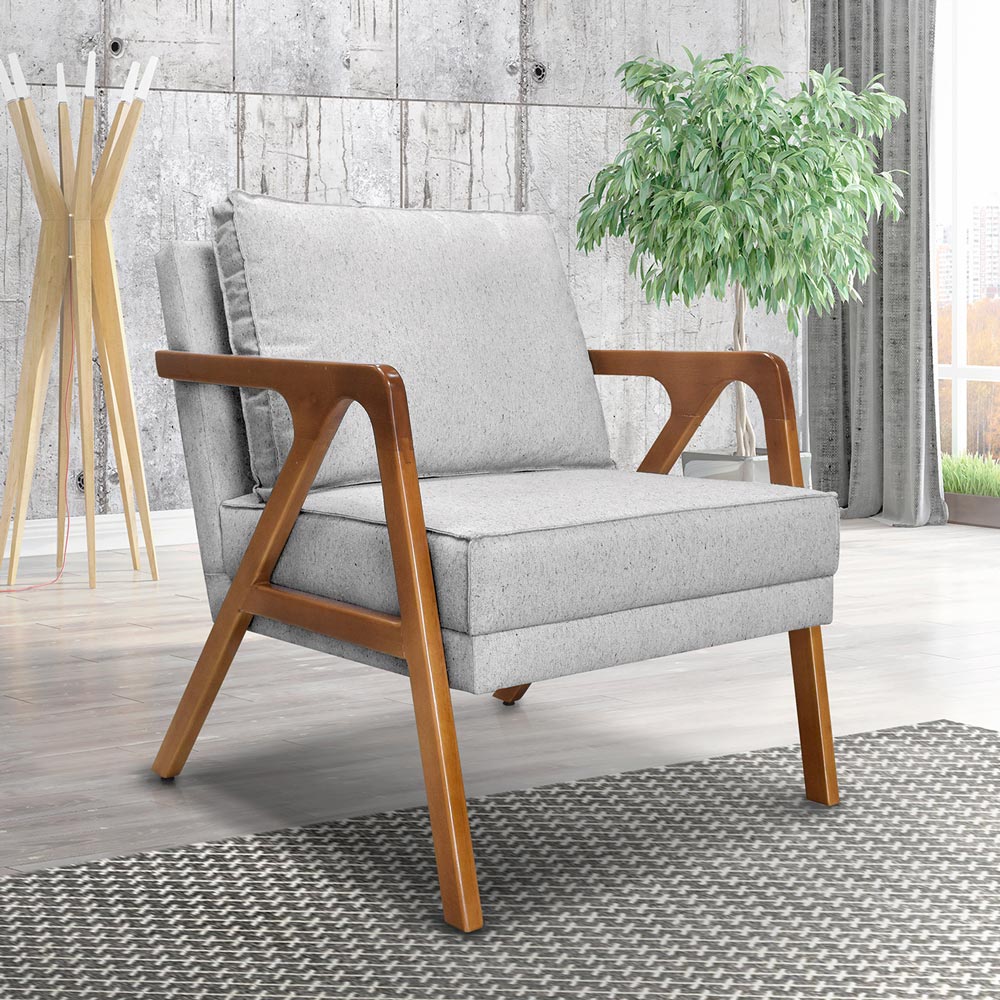 Poltrona Decorativa Ana para Sala de Estar Linho Cinza Claro - Montanaris Decor