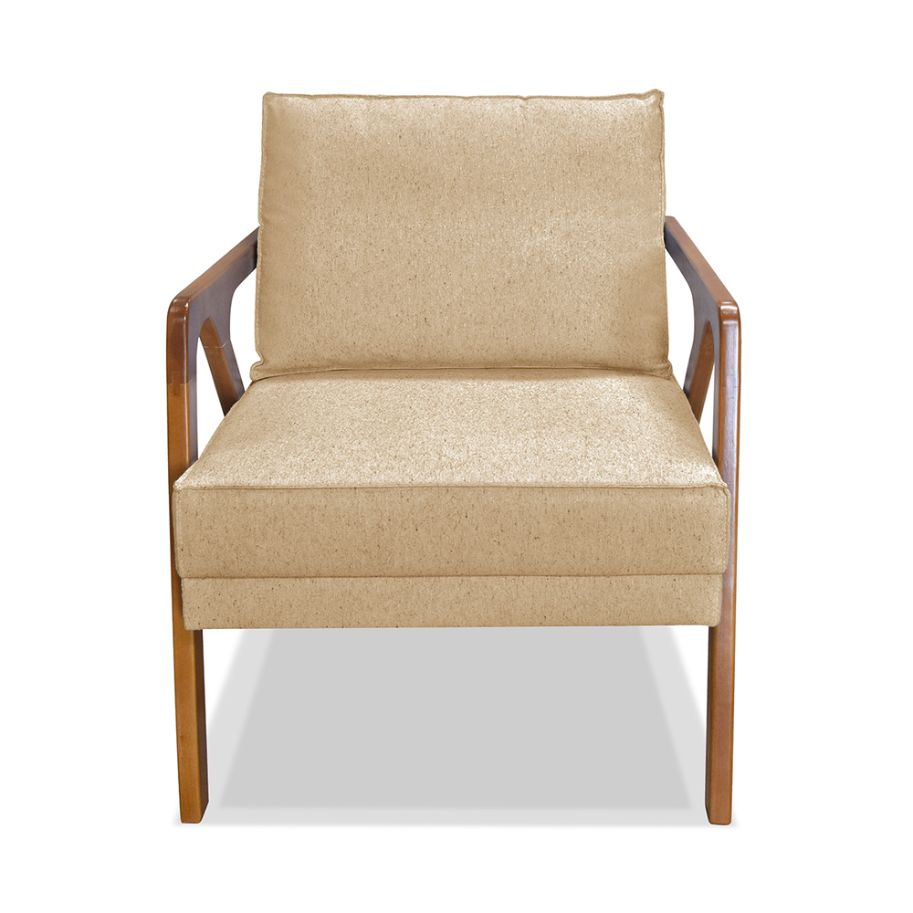 Poltrona Decorativa Ana para Sala de Estar Linho Dourado - Montanaris Decor
