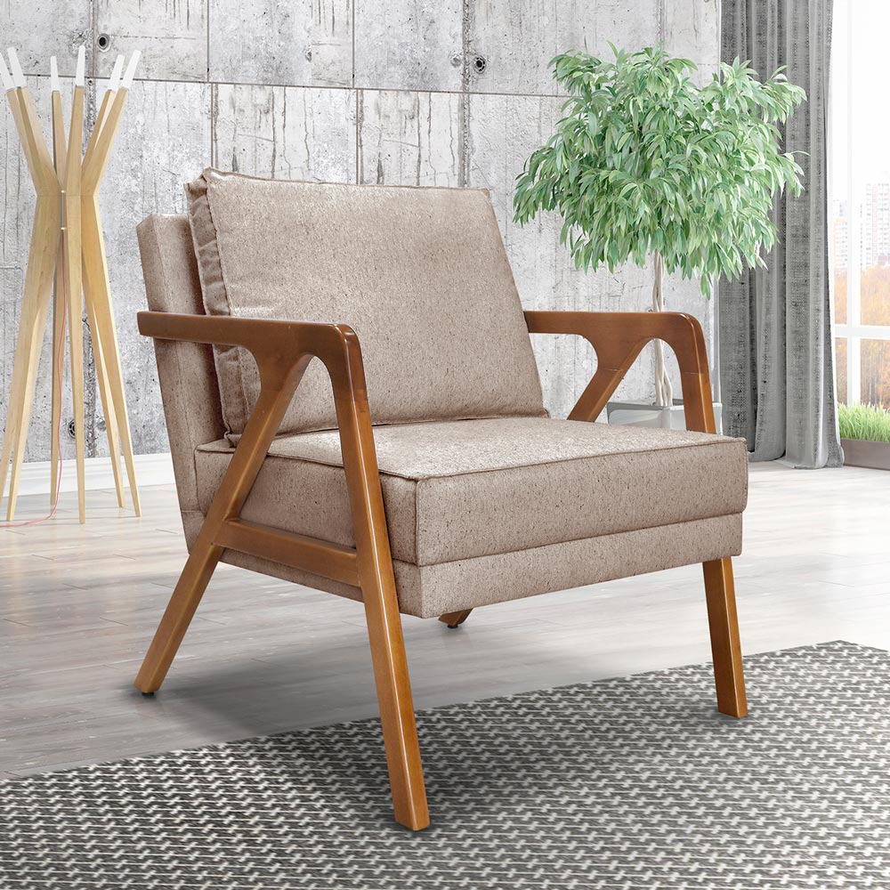 Poltrona Decorativa Ana para Sala de Estar Linho Marrom - Montanaris Decor