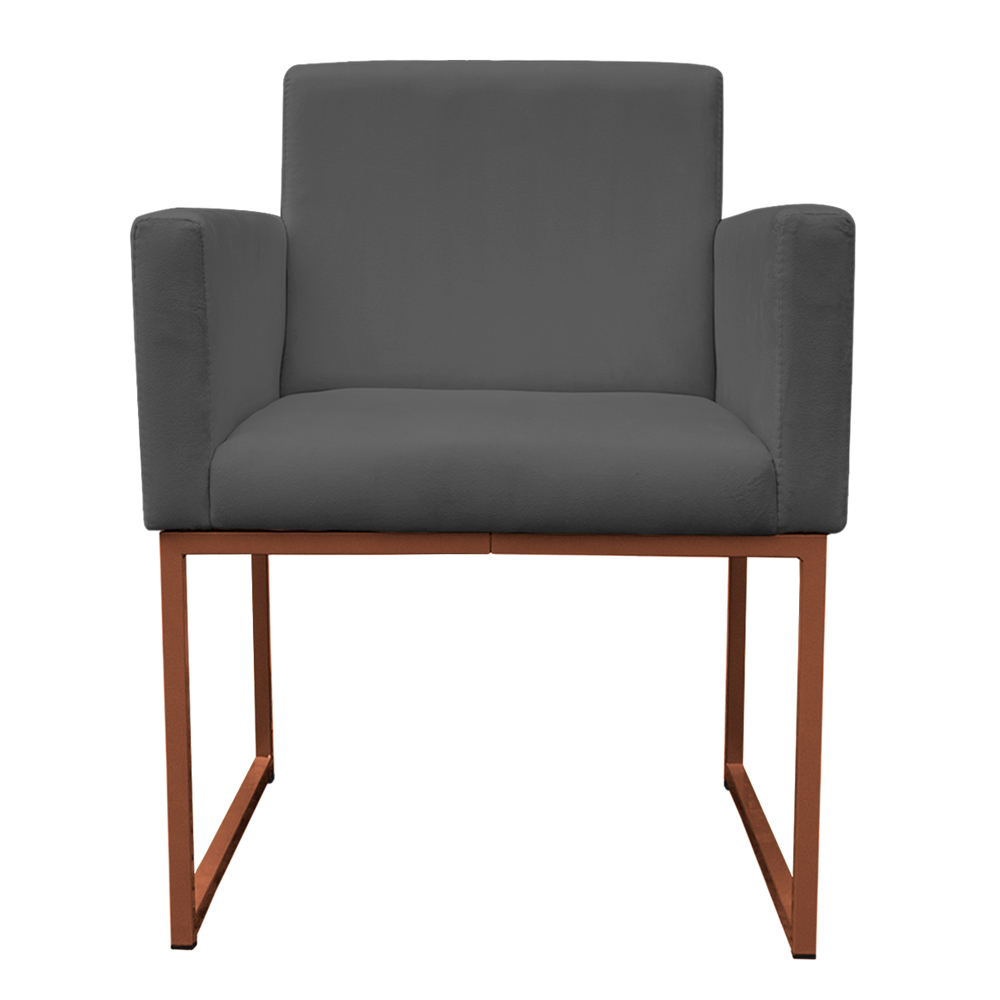 Poltrona Decorativa Base De Ferro Bronze Veludo Cinza - Montanaris Decor