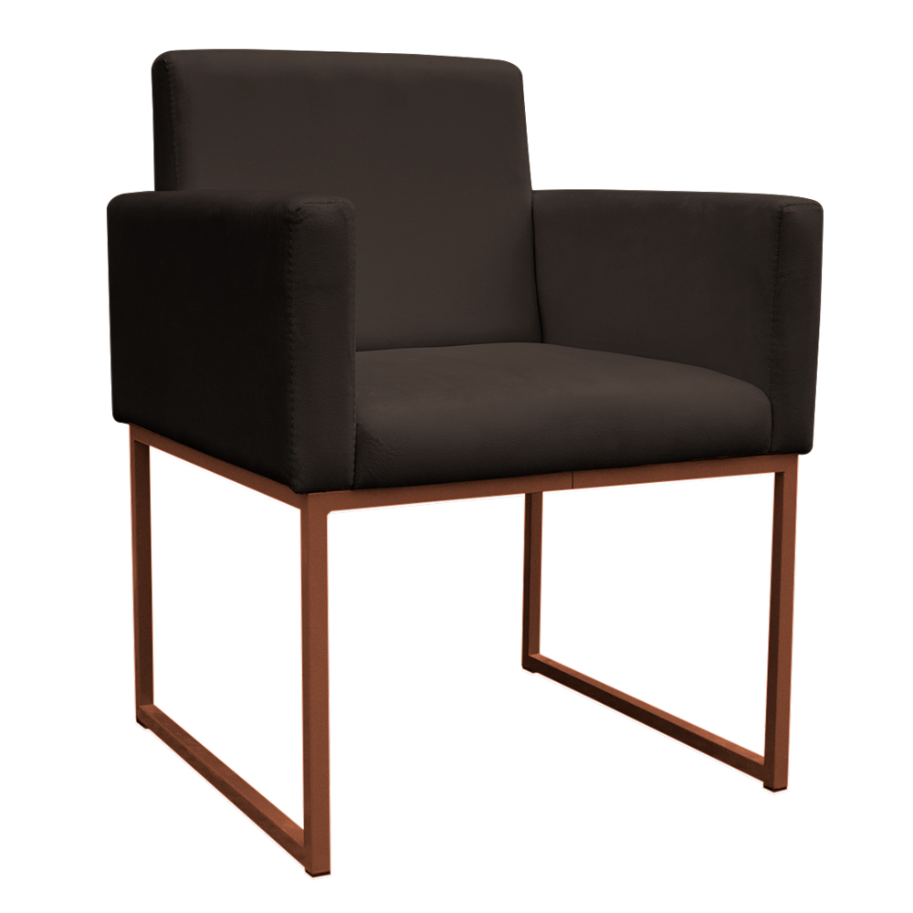 Poltrona Decorativa Base De Ferro Bronze Veludo Marrom - Montanaris Decor