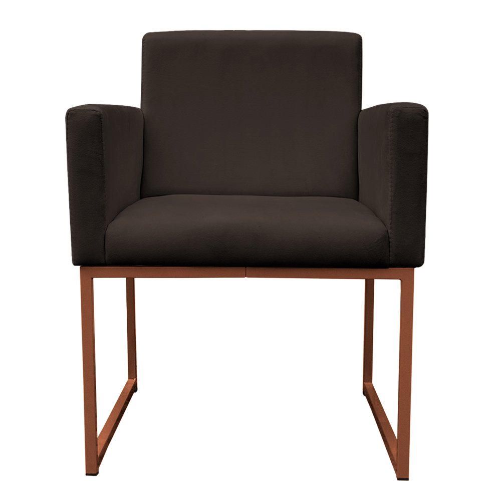 Poltrona Decorativa Base De Ferro Bronze Veludo Marrom - Montanaris Decor