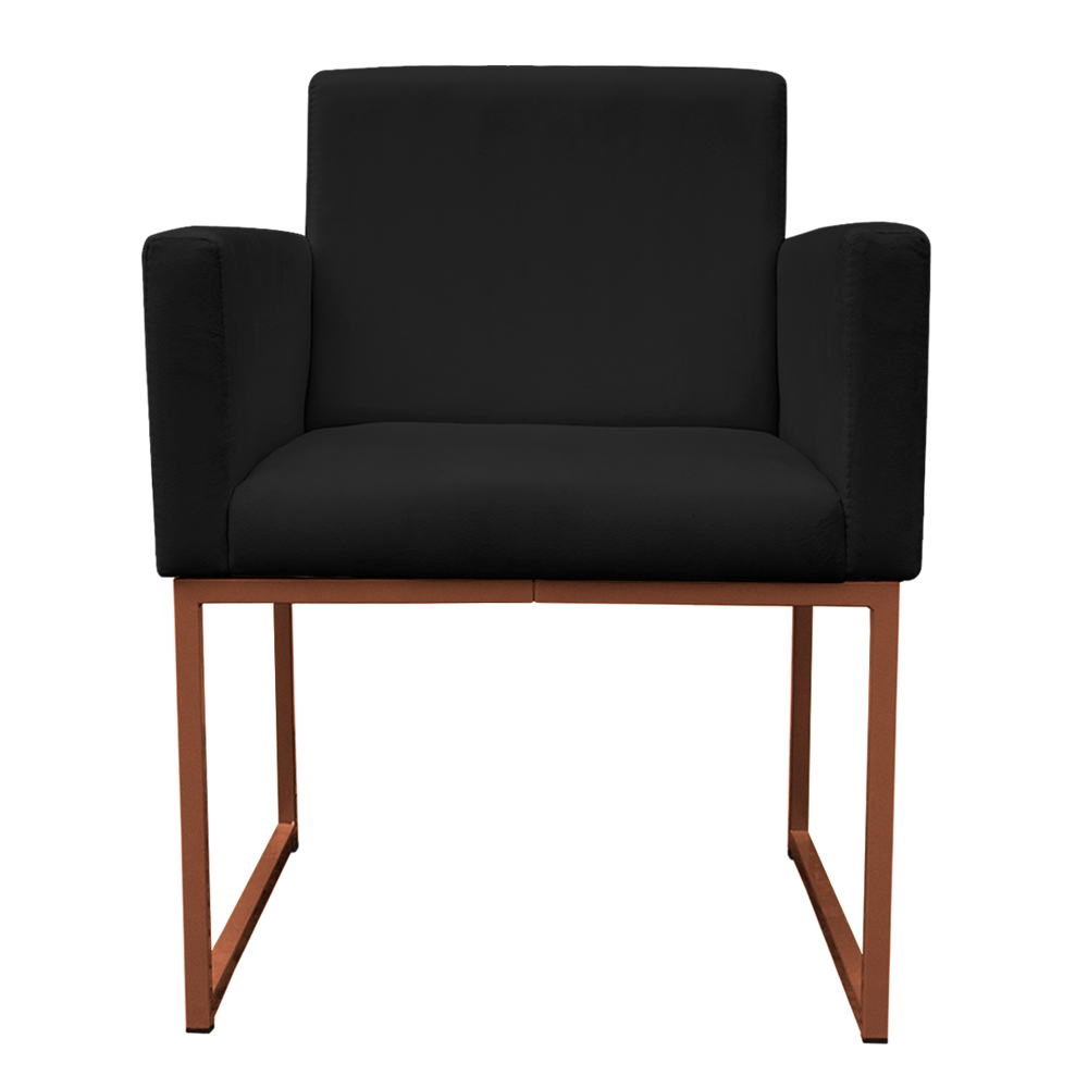 Poltrona Decorativa Base De Ferro Bronze Veludo Preto - Montanaris Decor