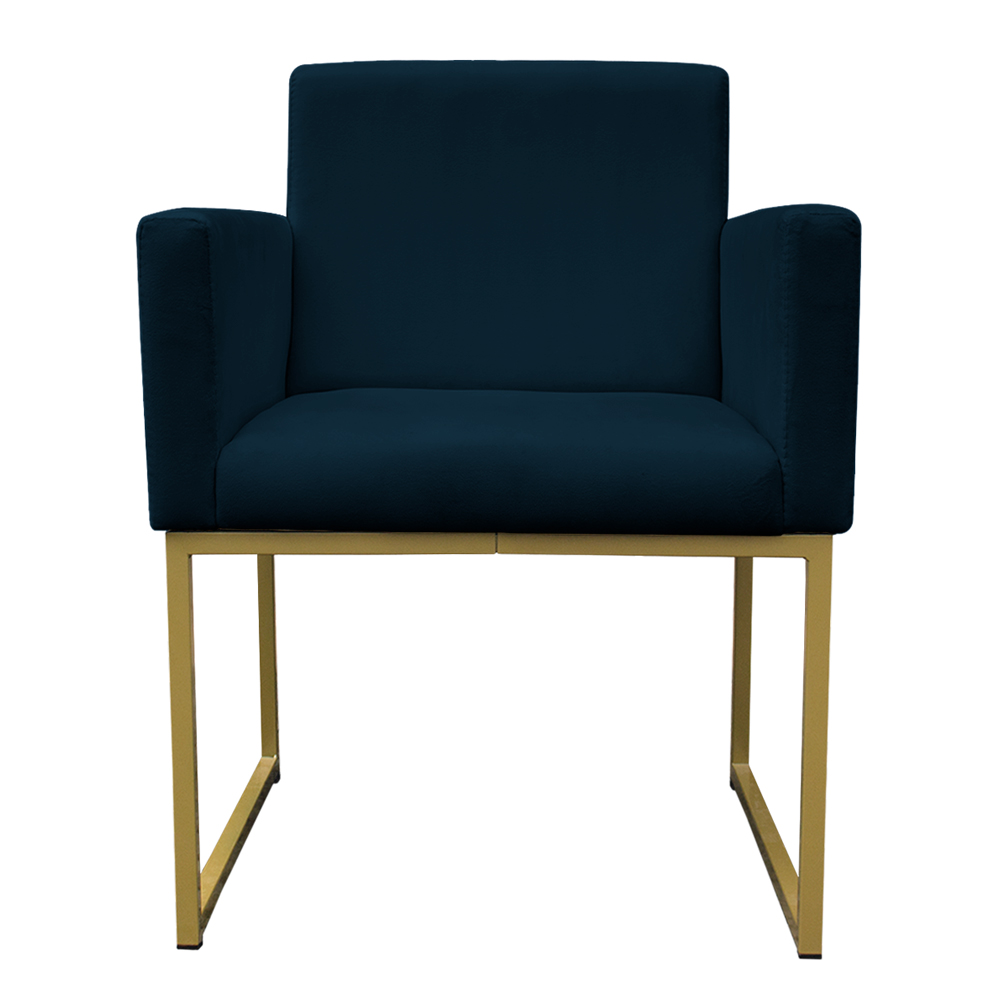 Poltrona Decorativa Base De Ferro Gold Veludo Azul Marinho - Montanaris Decor