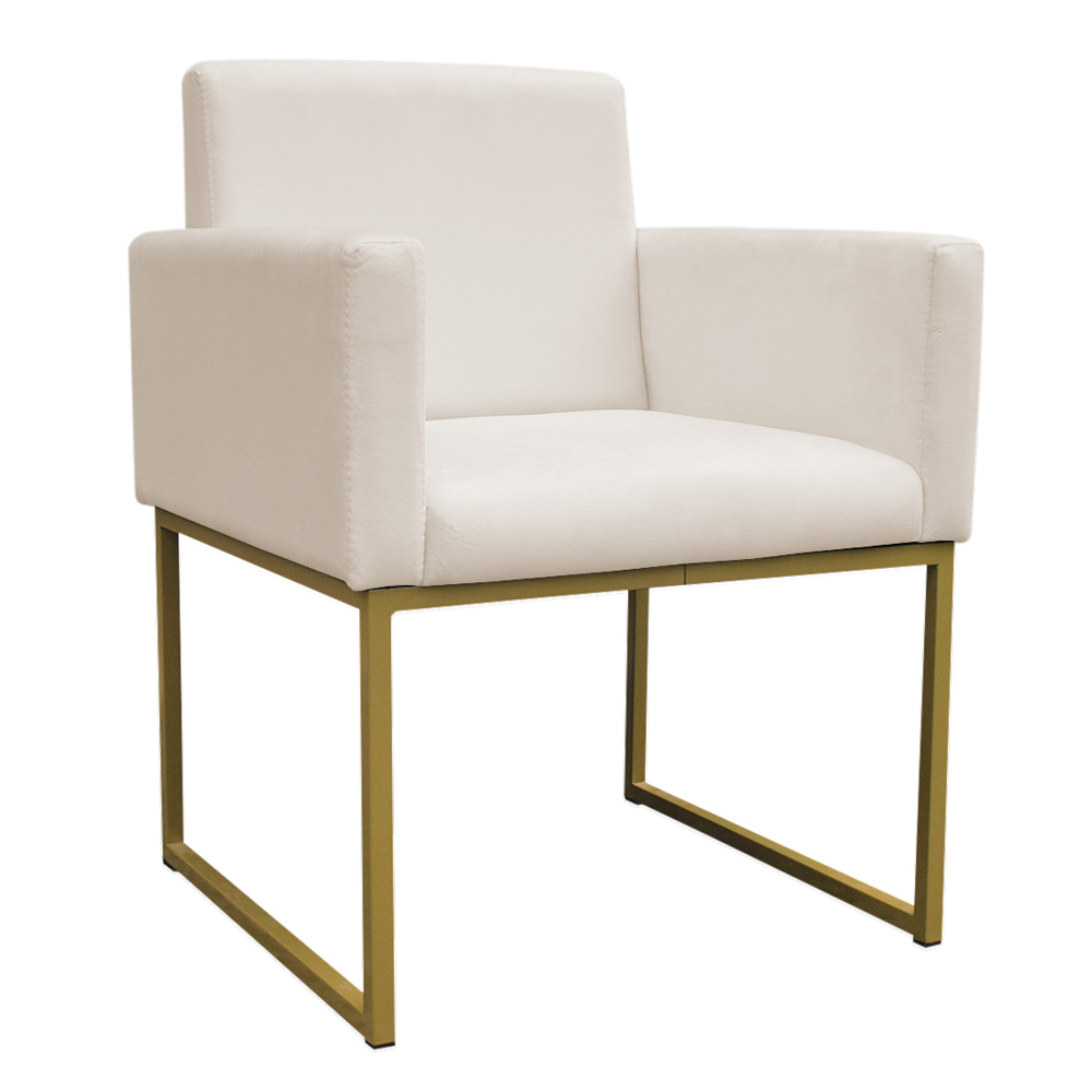 Poltrona Decorativa Base De Ferro Gold Veludo Bege - Montanaris Decor