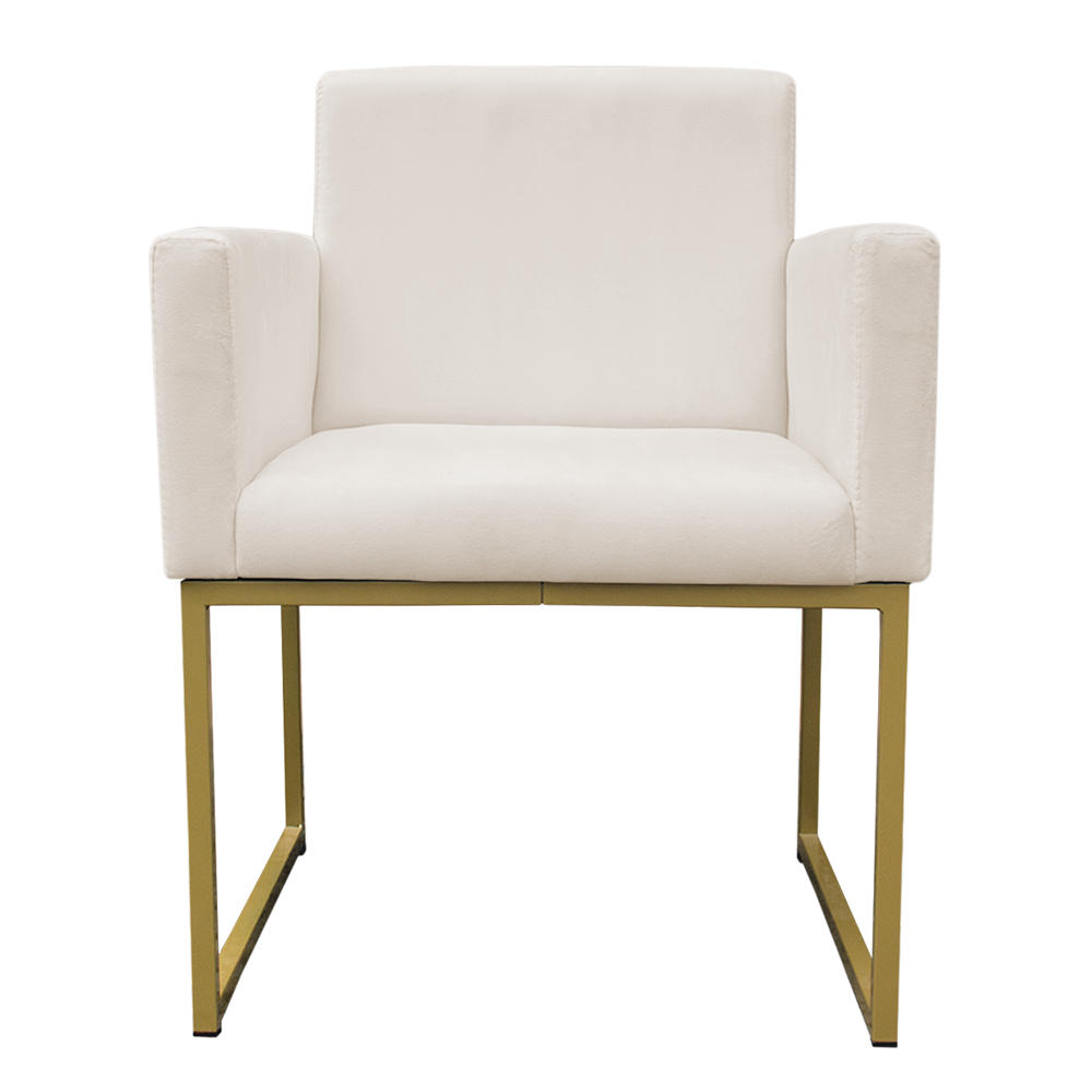 Poltrona Decorativa Base De Ferro Gold Veludo Bege - Montanaris Decor