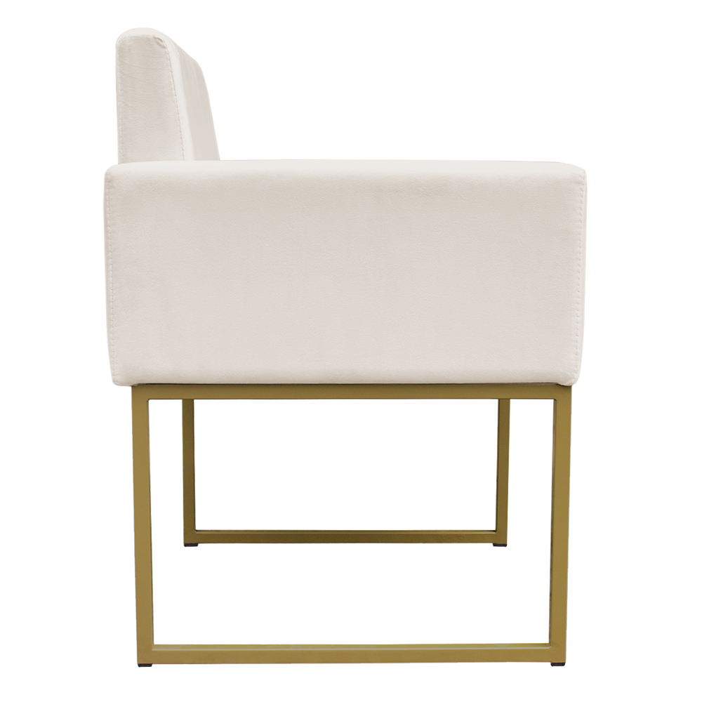 Poltrona Decorativa Base De Ferro Gold Veludo Bege - Montanaris Decor