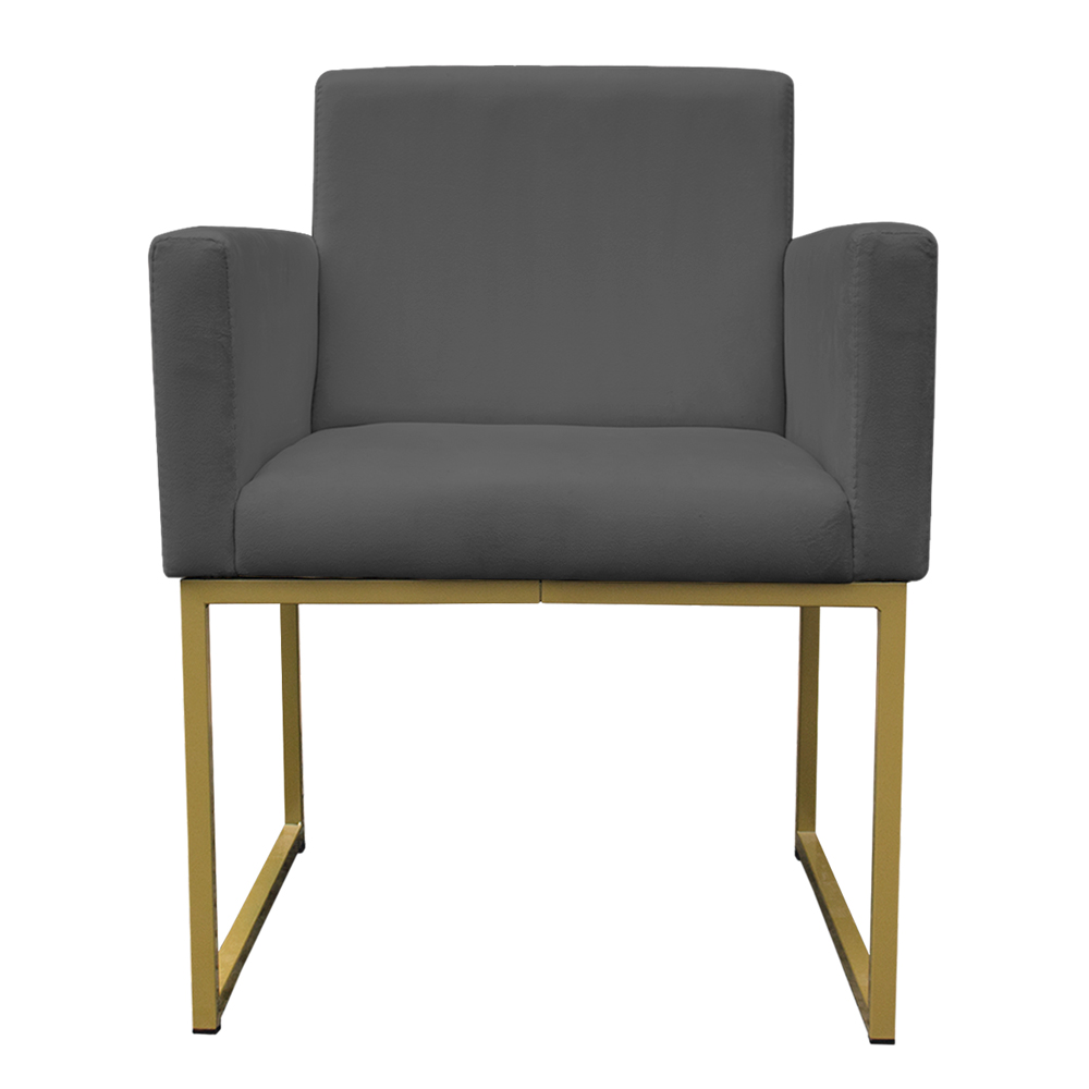 Poltrona Decorativa Base De Ferro Gold Veludo Cinza - Montanaris Decor