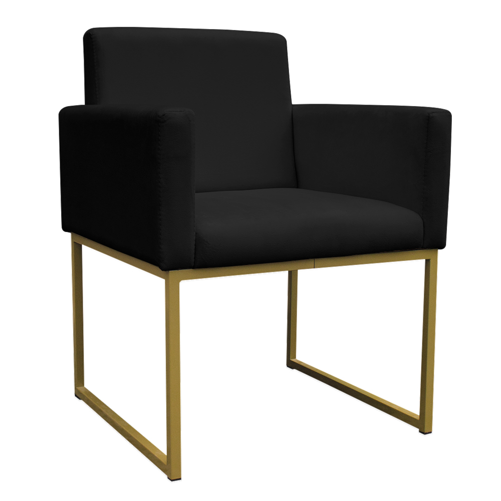 Poltrona Decorativa Base De Ferro Gold Veludo Preto - Montanaris Decor