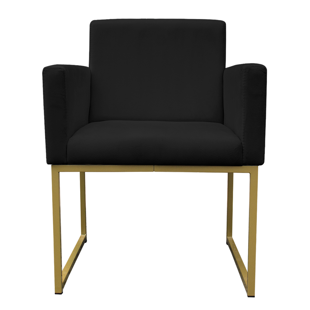 Poltrona Decorativa Base De Ferro Gold Veludo Preto - Montanaris Decor