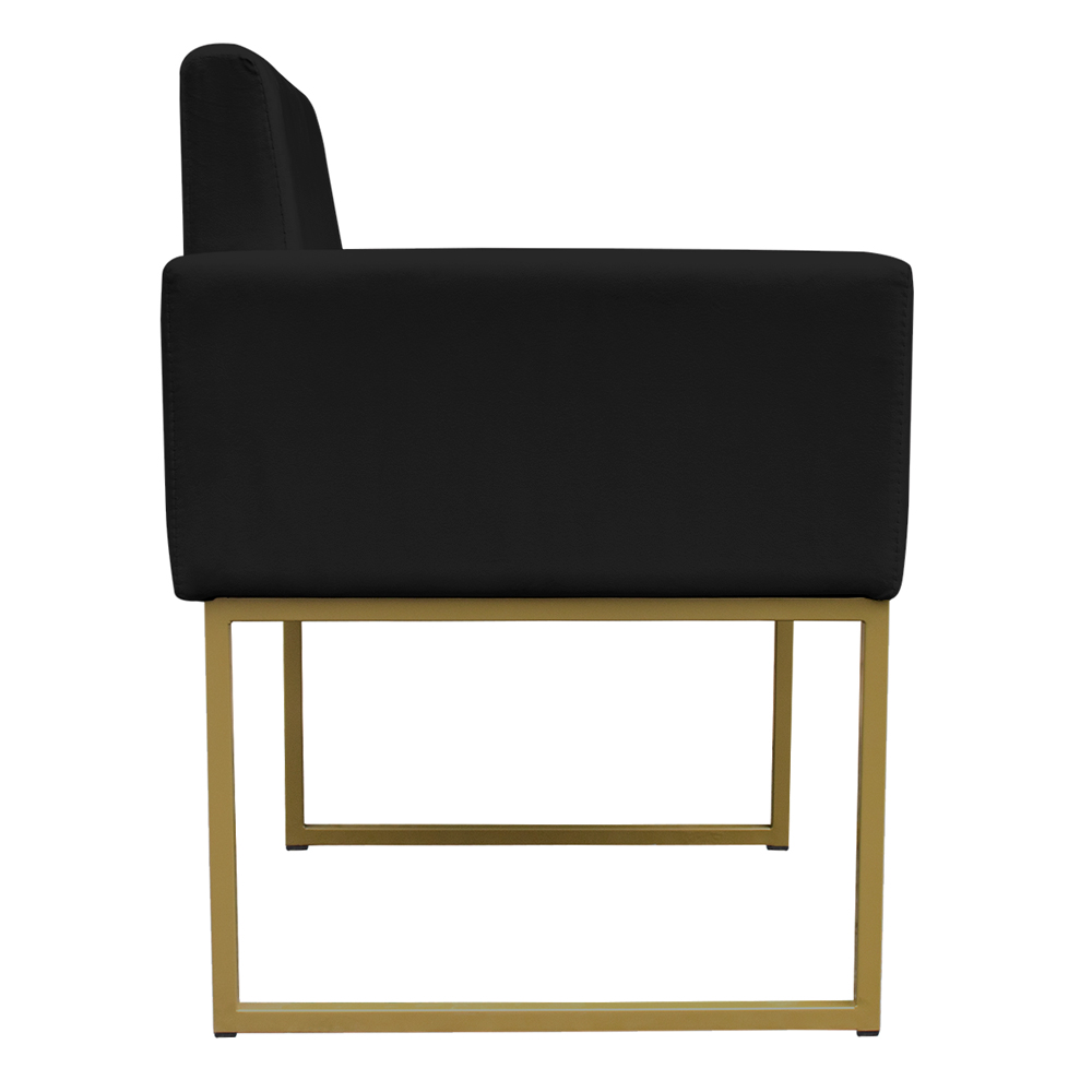 Poltrona Decorativa Base De Ferro Gold Veludo Preto - Montanaris Decor