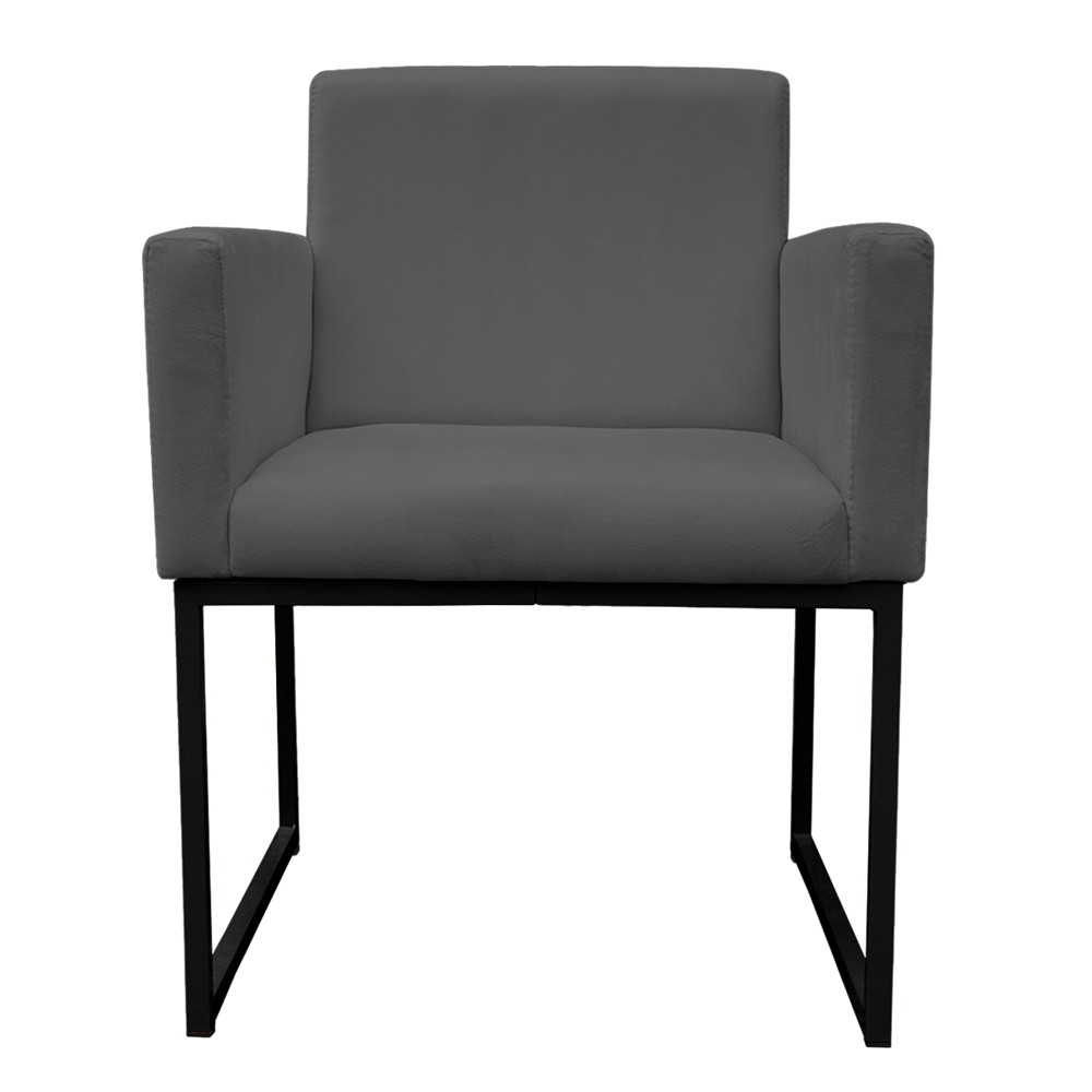 Poltrona Decorativa Base De Ferro Preta Veludo Cinza - Montanaris Decor