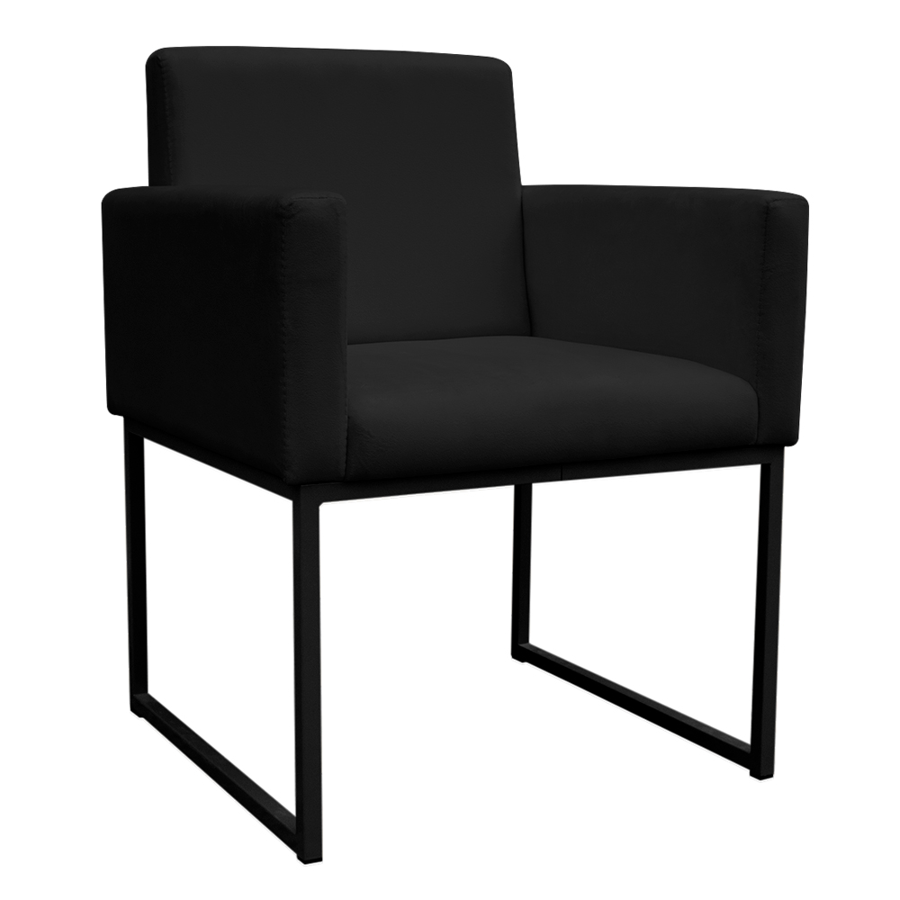 Poltrona Decorativa Base De Ferro Preta Veludo Preto - Montanaris Decor