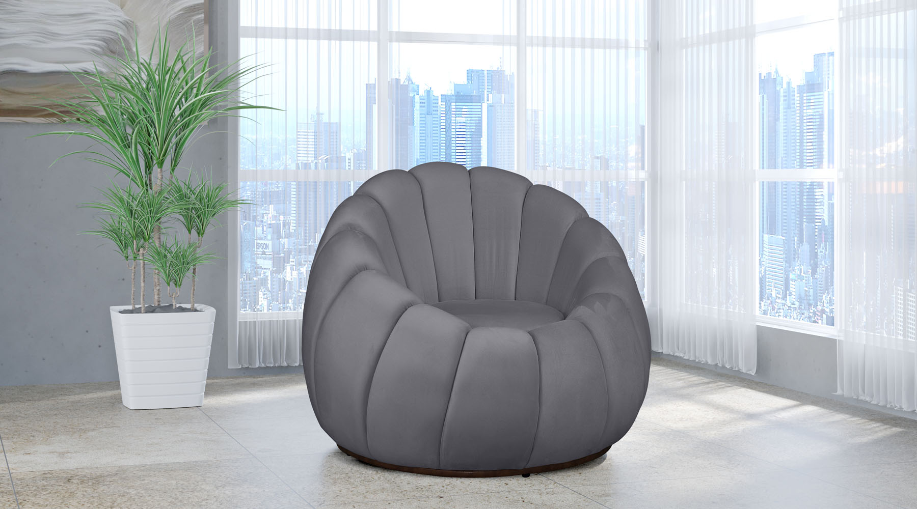 Poltrona Decorativa Concha Veludo Cinza - Montanaris Decor