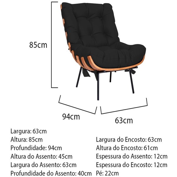 Poltrona Decorativa Costela Veludo Preto - Montanaris Decor