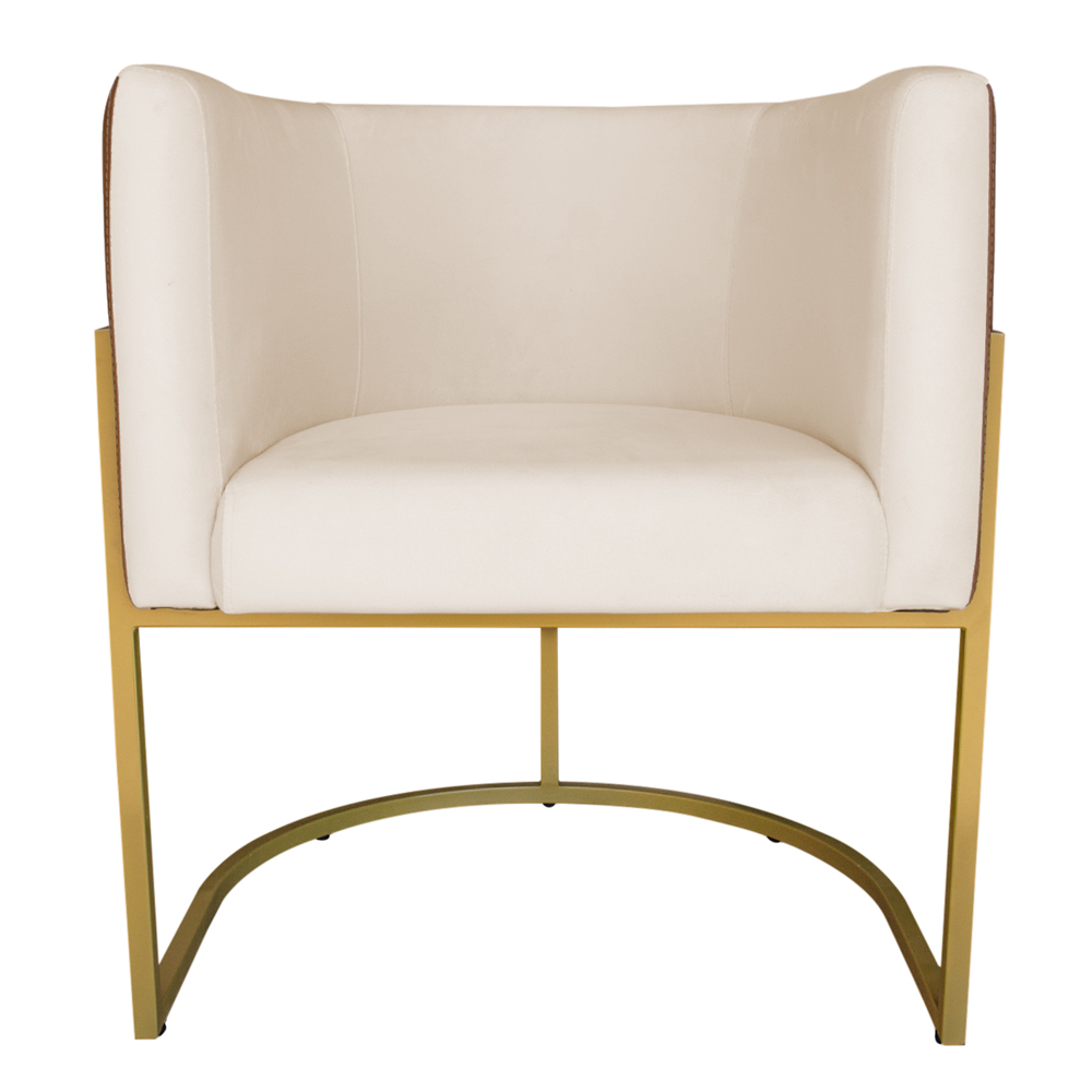 Poltrona Decorativa Cristal Base Gold Veludo Bege/Pu Caramelo - Montanaris Decor
