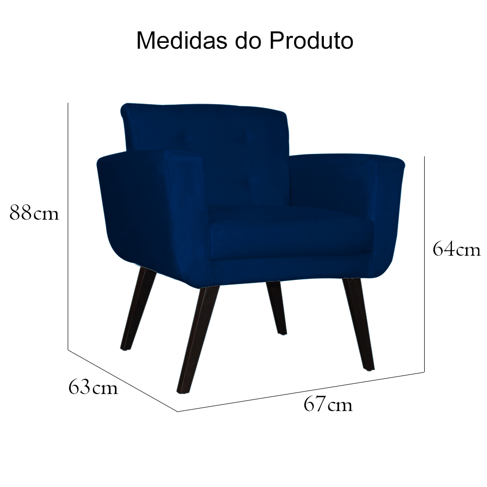 Poltrona Decorativa Geovana Veludo Azul Marinho - Montanaris Decor