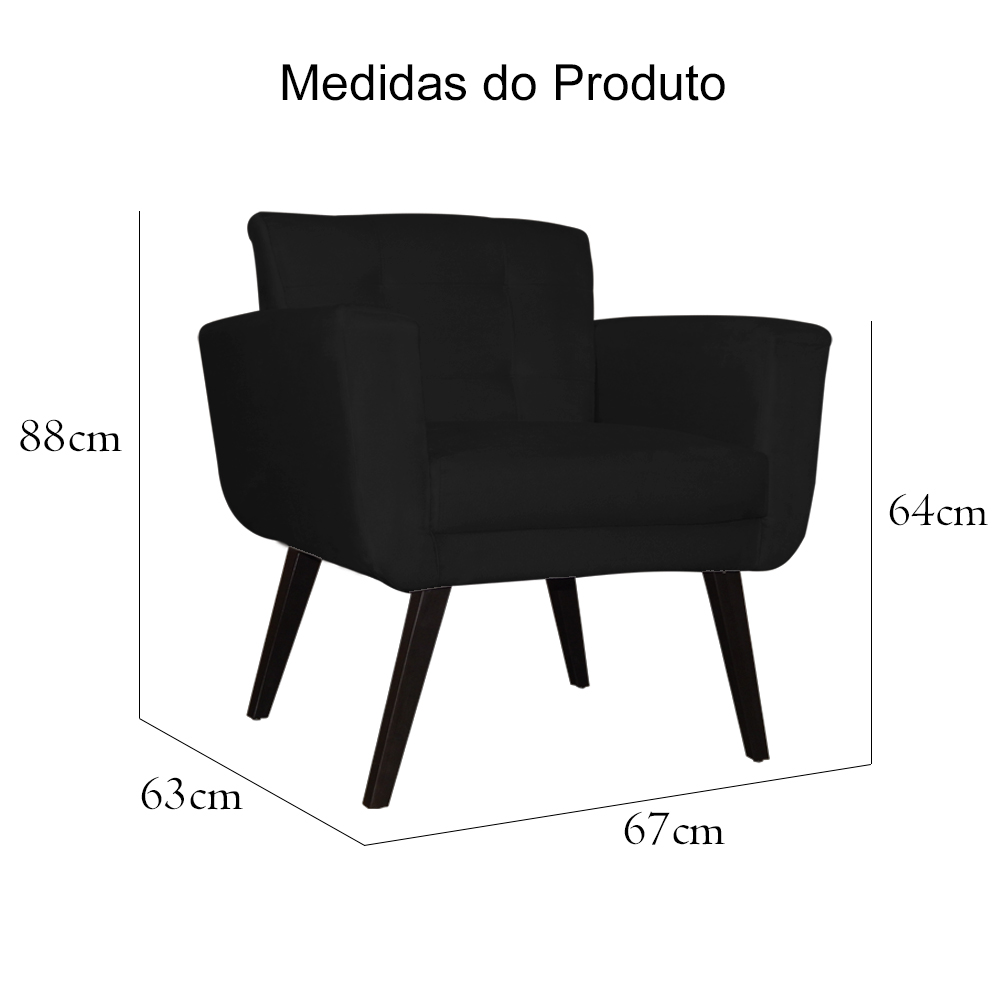 Poltrona Decorativa Geovana Veludo Preto - Montanaris Decor