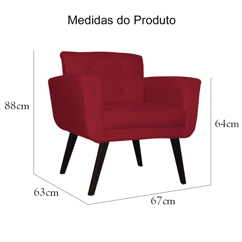 Poltrona Decorativa Geovana Veludo Vermelho - Montanaris Decor