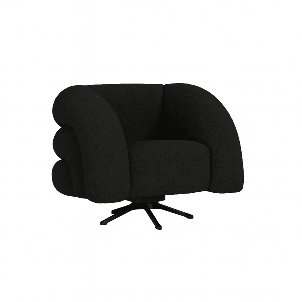 Poltrona Decorativa Giratória Micheli Orgânica Boucle  Preto - Montanaris Decor
