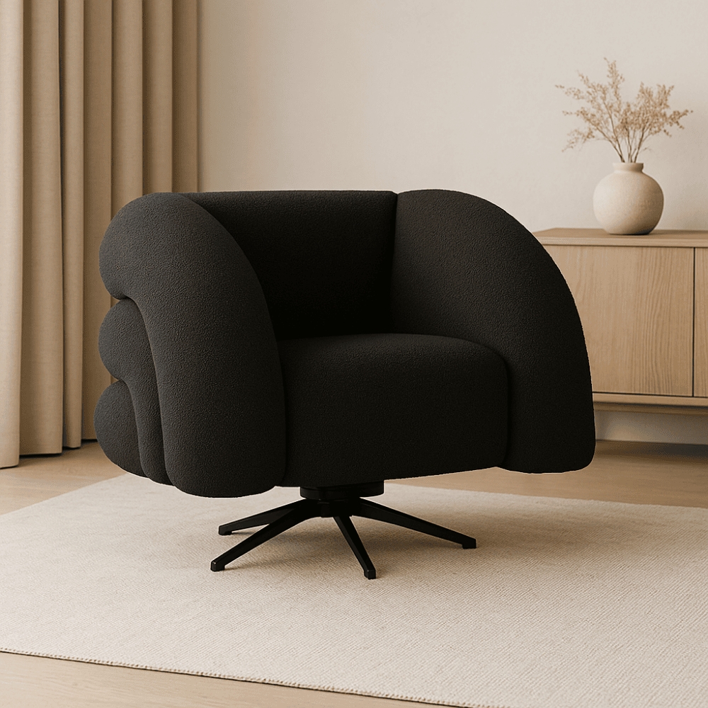 Poltrona Decorativa Giratória Micheli Orgânica Boucle  Preto - Montanaris Decor